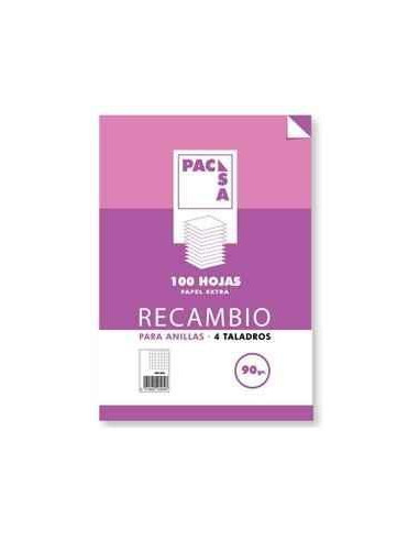 PACSA RECAMBIO 100H A4 90GR 4X4MM 4 TALADROS PAPEL EXTRA