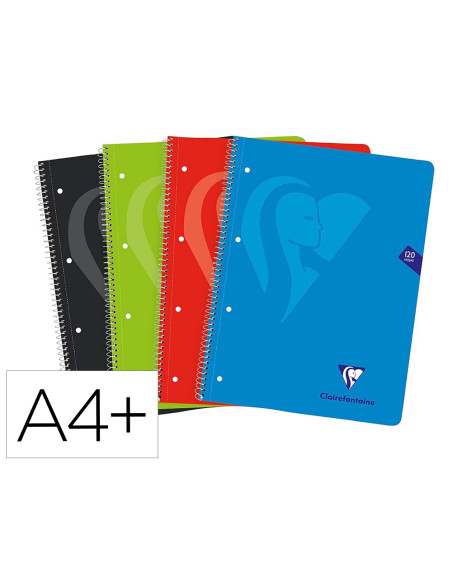 Cuaderno espiral clairefontaine tapa forrada din a4+ micro 120h 4 tal 90 gr 5 bandas color cuadro 5 mm