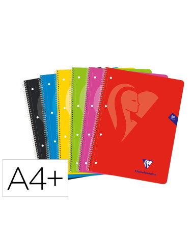 Cuaderno espiral clairefontaine tapa blanda din a4+ micro 80h 4 tal 90 gr cuadro 5 mm colores surtidos