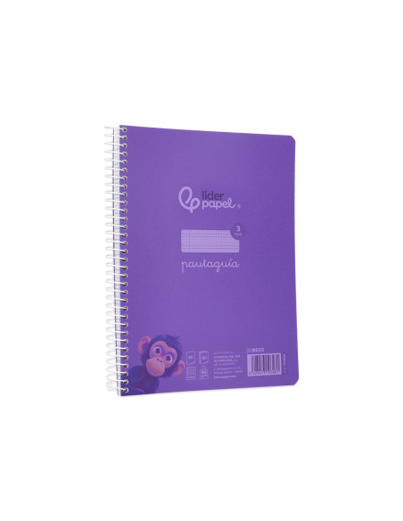 Cuaderno espiral liderpapel din a5 pautaguia tapa plastico 80h 90gr cuadro pautado 3 mm con margen color lila