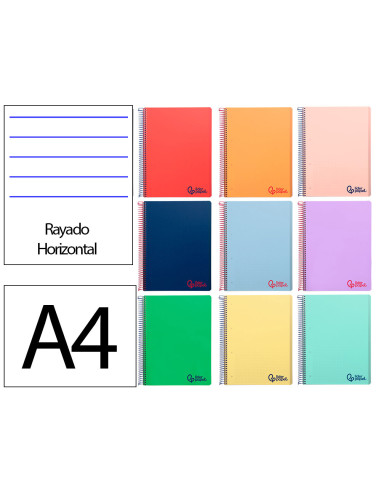 Cuaderno espiral liderpapel a4 micro wonder tapa plastico 120h 90 gr horizontal 5 bandas 4 taladros colores