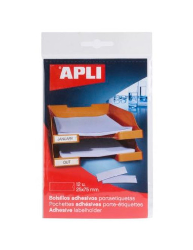 APLI BOLSILLOS ADHESIVOS PORTAETIQUETAS 25X75MM BOLSA DE 12 TRANSPARENTE