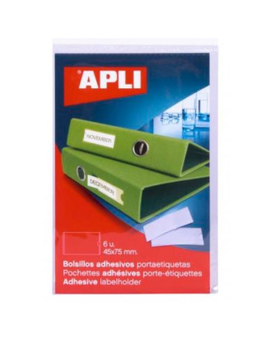 APLI BOLSILLOS ADHESIVOS PORTAETIQUETAS 45X75MM BOLSA DE 6 TRANSPARENTE