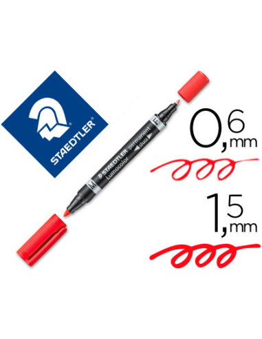 STAEDTLER MARCADOR PERMANENTE DÚO LUMOCOLOR 348 DOBLE PUNTA FINA/MEDIA ROJO