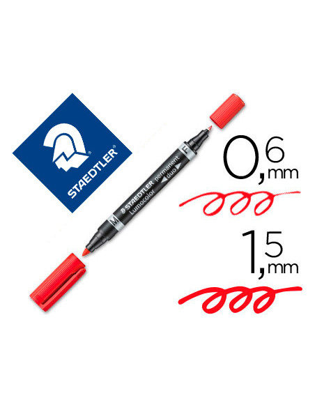 STAEDTLER MARCADOR PERMANENTE DÚO LUMOCOLOR 348 DOBLE PUNTA FINA/MEDIA ROJO