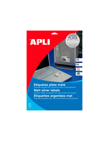 APLI ETIQUETAS ADHESIVAS METALIZADAS 210X297MM LÁSER C/RECTOS 1 X 20H PLATA