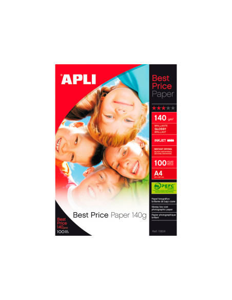 APLI PAPEL FOTOGRÁFICO BEST PRICE A4 140GR INKJET PAQUETE 100H BLANCO BRILLO