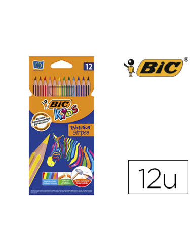 BIC LÁPICES DE COLORES KIDS EVOLUTION STRIPES C/SURTIDOS ESTUCHE 12 UD