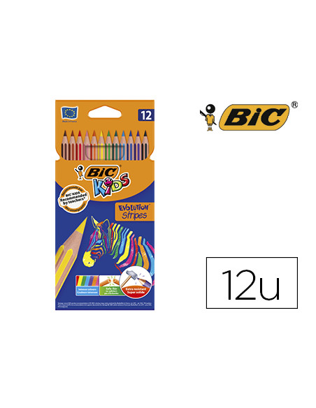 BIC LÁPICES DE COLORES KIDS EVOLUTION STRIPES C/SURTIDOS ESTUCHE 12 UD