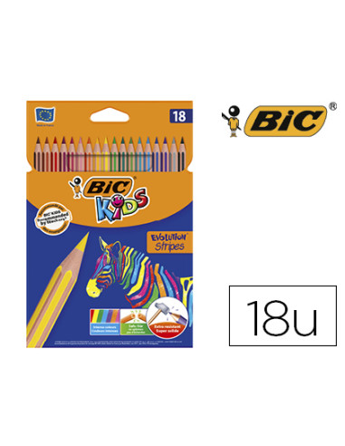 BIC LÁPICES DE COLORES KIDS EVOLUTION STRIPES C/SURTIDOS ESTUCHE 18 UD