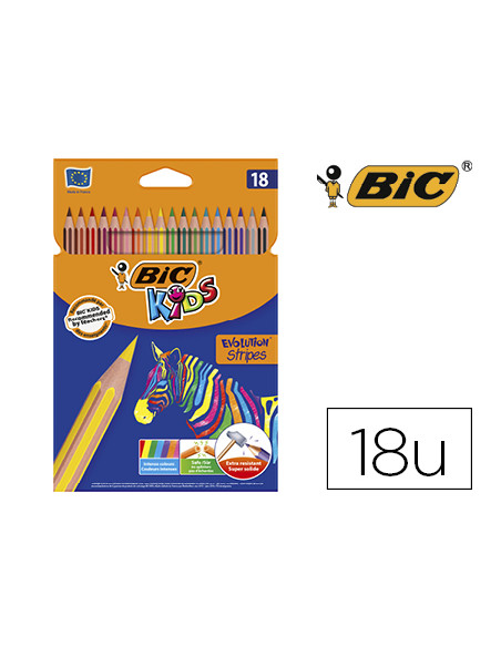 BIC LÁPICES DE COLORES KIDS EVOLUTION STRIPES C/SURTIDOS ESTUCHE 18 UD