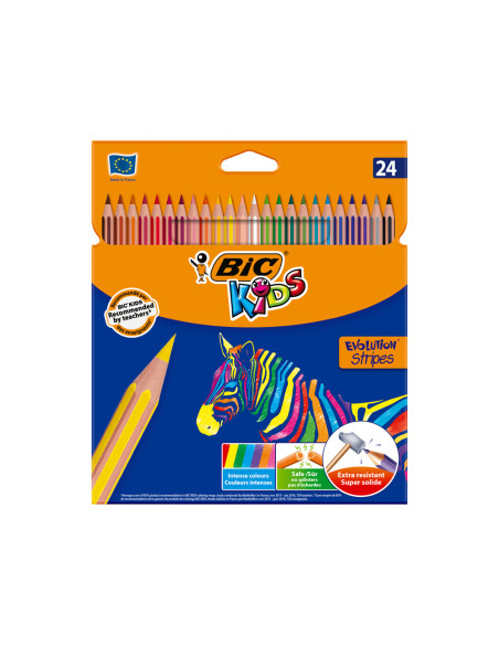 BIC LÁPICES DE COLORES KIDS EVOLUTION STRIPES C/SURTIDOS ESTUCHE 24 UD