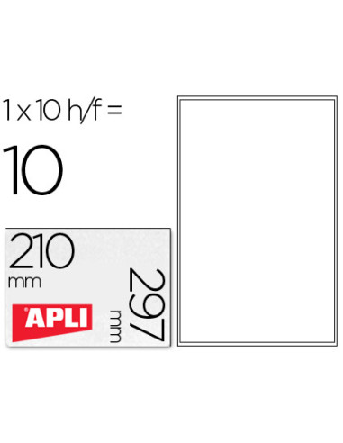 APLI ETIQUETAS ADHESIVAS 210X297MM INKJET C/RECTOS 1 X 10H TRANSPARENTE