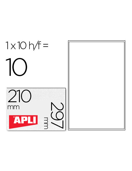 APLI ETIQUETAS ADHESIVAS 210X297MM INKJET C/RECTOS 1 X 10H TRANSPARENTE