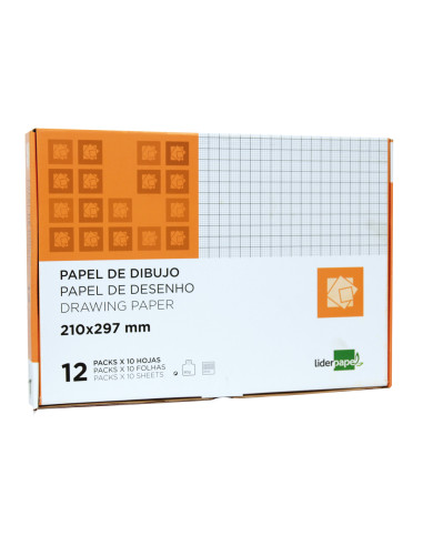 Papel dibujo liderpapel 210x297mm 80g/m2 milimetrado pack de 10 hojas