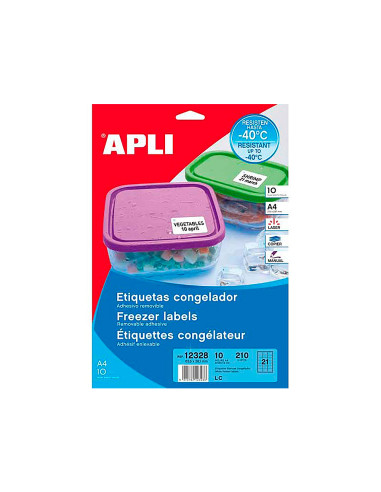 APLI ETIQUETAS ADHESIVAS PARA CONGELADOR 63,5 X 38,1MM LÁSER C/ROMOS 21 X 10H BLANCO