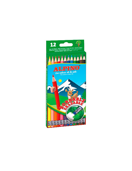 ALPINO LÁPICES DE COLORES BORRABLES 177MM C/SURTIDOS ESTUCHE 12 UD