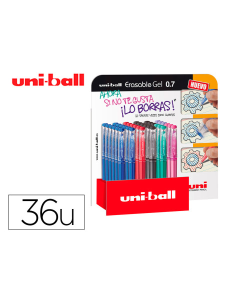 UNIBALL BOLÍGRAFO TINTA GEL BORRABLE UF-222/3D COLORES SURTIDOS EXPOSITOR 36 UD