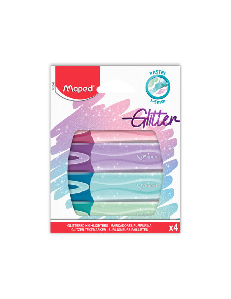 MAPED MARCADOR FLUORESCENTE FLUOR´PEPS GLITTER C/SURTIDOS ESTUCHE 4 UD