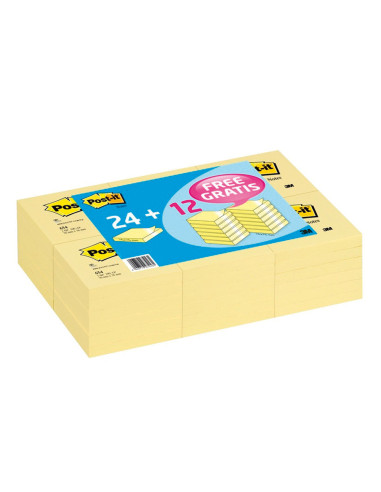 POST-IT BLOCS NOTAS 654 CANARY YELLOW 76X76 PACK 24 + 12 -36U-