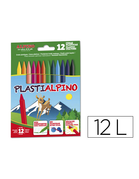 ALPINO CERAS PLÁSTICAS PLASTIALPINO 115MM NO MANCHAN ESTUCHE DE 12 C/SURTIDOS