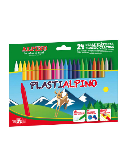 ALPINO CERAS PLÁSTICAS PLASTIALPINO 115MM NO MANCHAN ESTUCHE DE 24 C/SURTIDOS