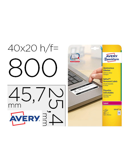 AVERY ETIQUETAS ADHESIVAS RESISTENTES 45,7X25,4MM LÁSER 40 X 40H POLIÉSTER BLANCO