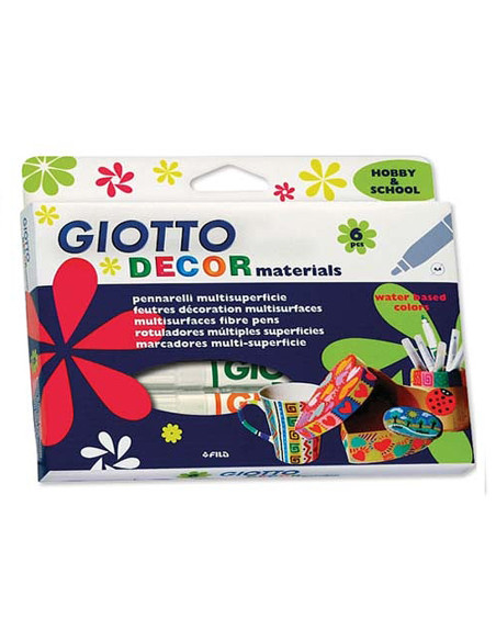 GIOTTO ROTULADORES PARA DECORACIÓN DECOR MATERIALES CUALQUIER SUPERFICIE COLORES ESTUCHE DE 6U