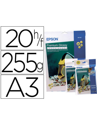 Papel fotografico epson din a3 premium glossy 255 gr pack de 20 hojas