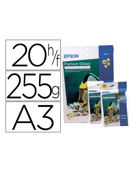 Papel fotografico epson din a3 premium glossy 255 gr pack de 20 hojas