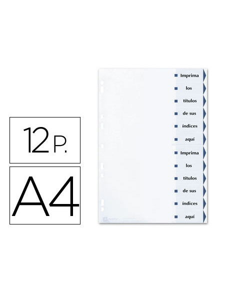 AVERY ÍNDICES SEPARADORES 12 PESTAÑAS PERSONALIZADAS INDEX MAKER SIN AGUJEROS 222X297MM BLANCO