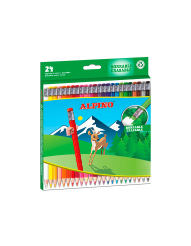 ALPINO LÁPICES DE COLORES BORRABLES 177MM C/SURTIDOS ESTUCHE 24 UD