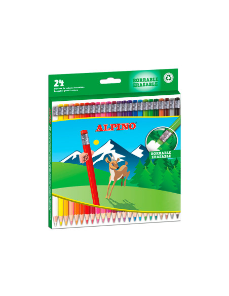 ALPINO LÁPICES DE COLORES BORRABLES 177MM C/SURTIDOS ESTUCHE 24 UD