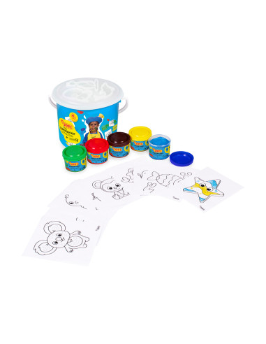 JOVI PINTURA DE DEDOS SUPER BUCKET SET 5 BOTES 35ML + 20 PLANTILLAS C/SURTIDOS 2-3 AÑOS