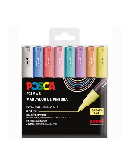 POSCA ESTUCHE BASIC PC-1M/8C NO PERMANENTE PUNTA FINA 0.9MM-1.3MM C/SURTIDOS PASTEL -8U-