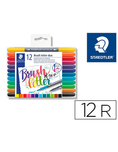 STAEDTLER ROTULADORES BRUSH LETTERING DOBLE PUNTA FINA/PINCEL C/SURTIDOS ESTUCHE 12 UD