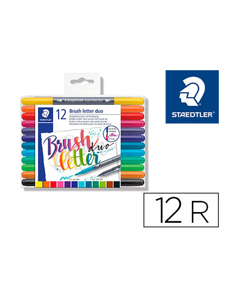 STAEDTLER ROTULADORES BRUSH LETTERING DOBLE PUNTA FINA/PINCEL C/SURTIDOS ESTUCHE 12 UD