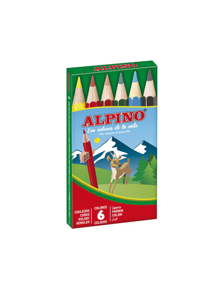 ALPINO LÁPICES DE COLORES CORTOS 85MM C/SURTIDOS ESTUCHE 6 UD