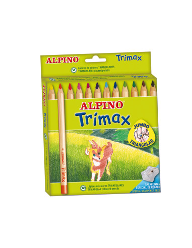 ALPINO LÁPICES DE COLORES TRIMAX 177MM + SACAPUNTAS C/SURTIDOS ESTUCHE 12 UD