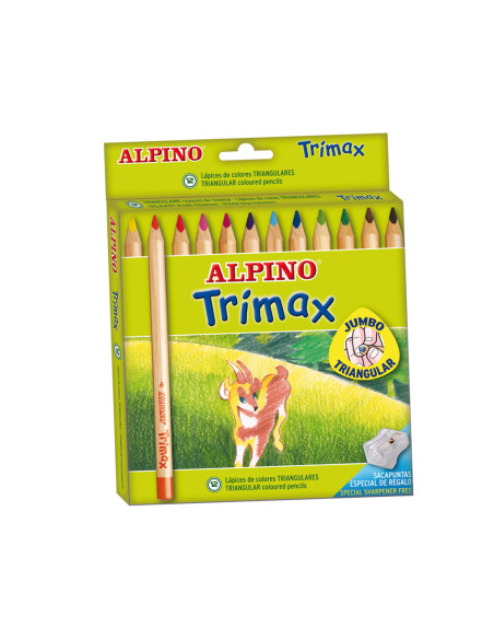 ALPINO LÁPICES DE COLORES TRIMAX 177MM + SACAPUNTAS C/SURTIDOS ESTUCHE 12 UD