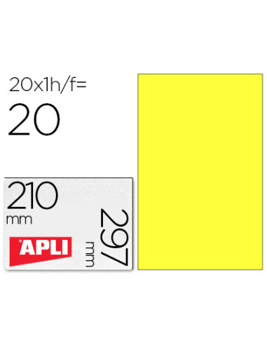 APLI ETIQUETAS ADHESIVAS 210X297MM LÁSER C/RECTOS 1 X 20H AMARILLO FLUORESCENTE