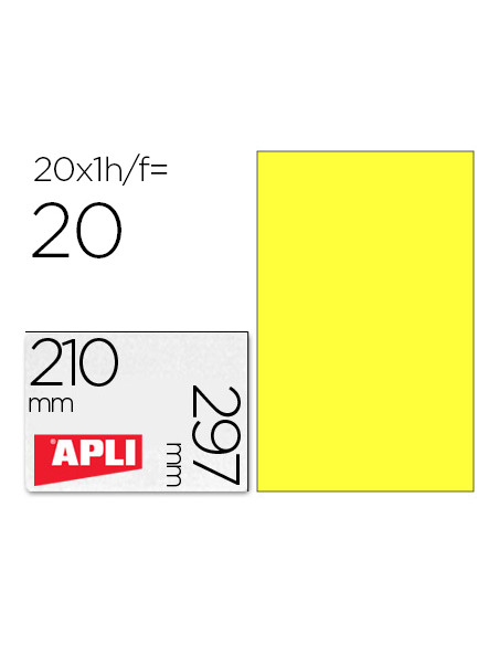 APLI ETIQUETAS ADHESIVAS 210X297MM LÁSER C/RECTOS 1 X 20H AMARILLO FLUORESCENTE