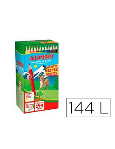 ALPINO LÁPICES DE COLORES FESTIVAL 175MM C/SURTIDOS CAJA 132+12 UD GRATIS