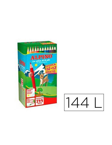 ALPINO LÁPICES DE COLORES FESTIVAL 175MM C/SURTIDOS CAJA 132+12 UD GRATIS