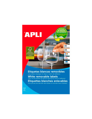 APLI ETIQUETAS ADHESIVAS 35,6X16,9MM A4 INKJET/LÁSER C/ROMOS 80 X 25H BLANCO