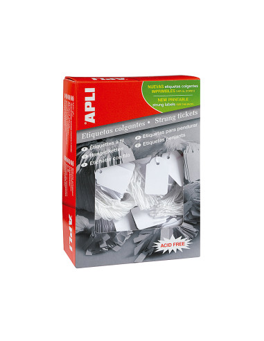 APLI ETIQUETAS COLGANTES CON HILO 11X29MM CAJA 1000 UD BLANCO