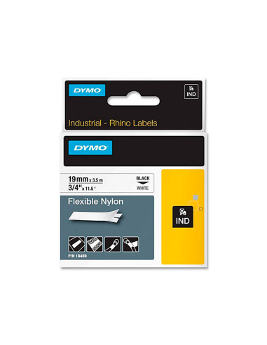 DYMO RHINO CINTA DE ETIQUETAS INDUSTRIAL ADHESIVA ID1-19, NEGRO SOBRE BLANCO DE 19MMX3´5 M, NYLON FLEXIBLE (S0718120)