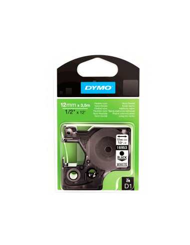 DYMO CINTA DE TRANSFERENCIA TERMICA D1 16957. NEGRO SOBRE BLANCO DE 12MMX3,5M. ETIQUETAS NYLON FLEXIBLE.