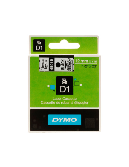 DYMO CINTA DE TRANSFERENCIA TERMICA D1 45010. ETIQUETAS ESTÁNDAR NEGRO SOBRE TRANSPARENTE DE 12MMX7M. POLIESTER AUTOADHESIVA....