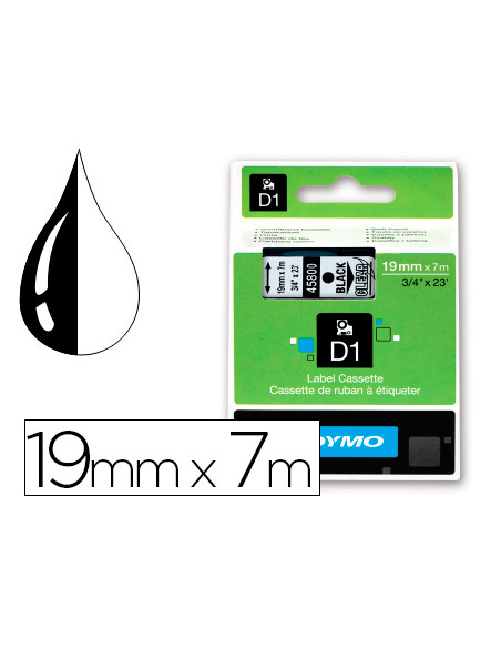 DYMO CINTA DE TRANSFERENCIA TÉRMICA D1 45800. ETIQUETAS ESTÁNDAR NEGRO SOBRE TRANSPARENTE DE 19MMX7M. POLIESTER AUTOADHESIVA....